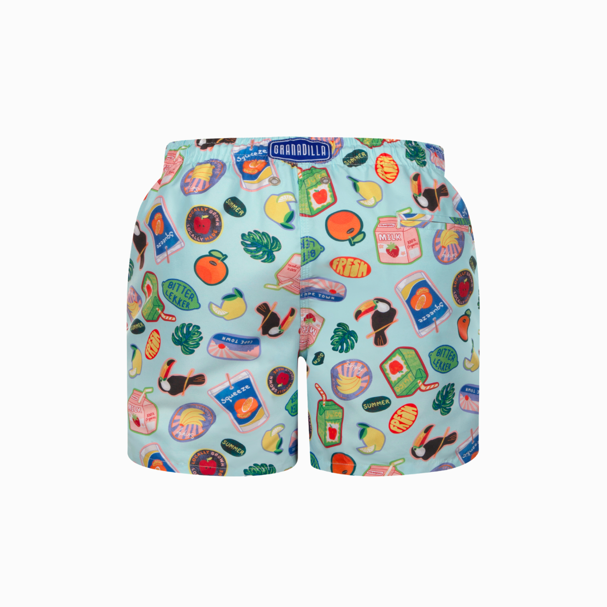 MID-LENGTH SWIM SHORTS | JUICE BOX / BLUE