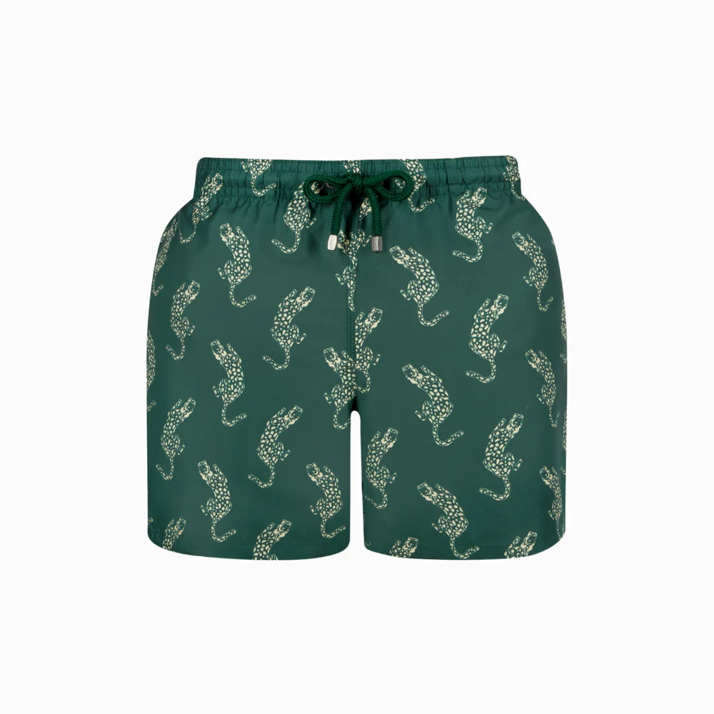 Mid Length Swim Short | Leopard Emerald
