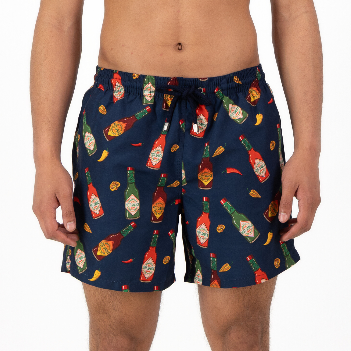 MID-LENGTH SWIM SHORTS | HOT SAUCE / NAVY