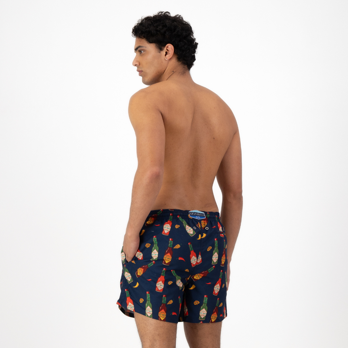 MID-LENGTH SWIM SHORTS | HOT SAUCE / NAVY